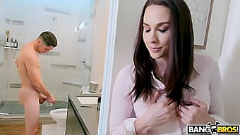 Milf With Big Natural Tits Catches Stepson Masturbating In Bathroom