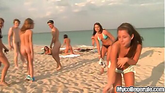 Blowjob And Pussy Licking In A Beach Party With College Girls