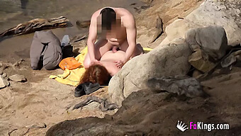 Redhead Girl Indulges In A Cum Shower At The Beach