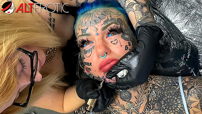 Beautiful Amateur Gets Another Tattoo On Face