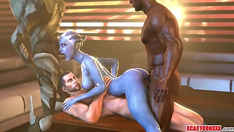 カートゥーンガールのliara T'Soniが大きなおっぱいとお尻でファックされる